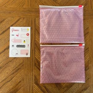 Glossier Authentic Holiday Pink Bubble Pouch & Sticker Card